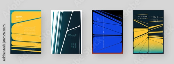 Obraz Abstract set Placards, Posters, Flyers, Banner Designs, Blank, Document. Colorful illustration on vertical A4 format. Original geometric shapes composition. Decorative minimal backdrop.