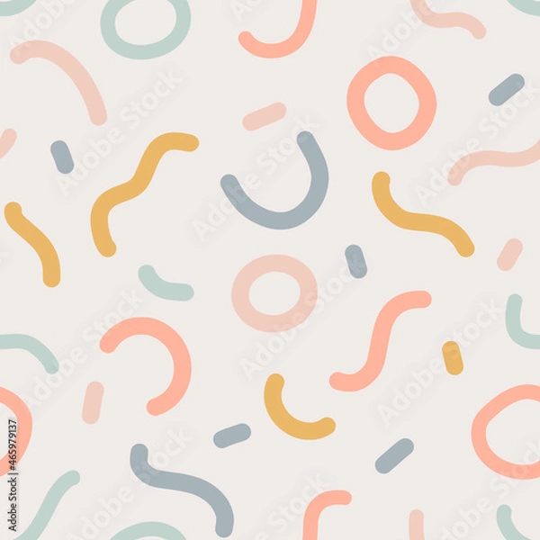 Fototapeta Naive seamless boho pattern with crazy colorful doodle lines of natural tones on a light background. Creative minimalistic trendy background design for kids. Simple childish scribble backdrop.