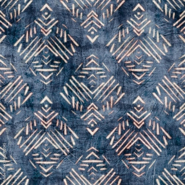 Fototapeta Seamless damask flourish motif Victorian-style surface pattern design for print. High-quality illustration. Luxurious fancy tapestry rug design for interior, wallpaper, or fabric. Navy blue and cream.