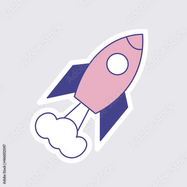 Fototapeta Rocket Cartoon Style. Spaceship Sticker Element. Vector Illustration Template.