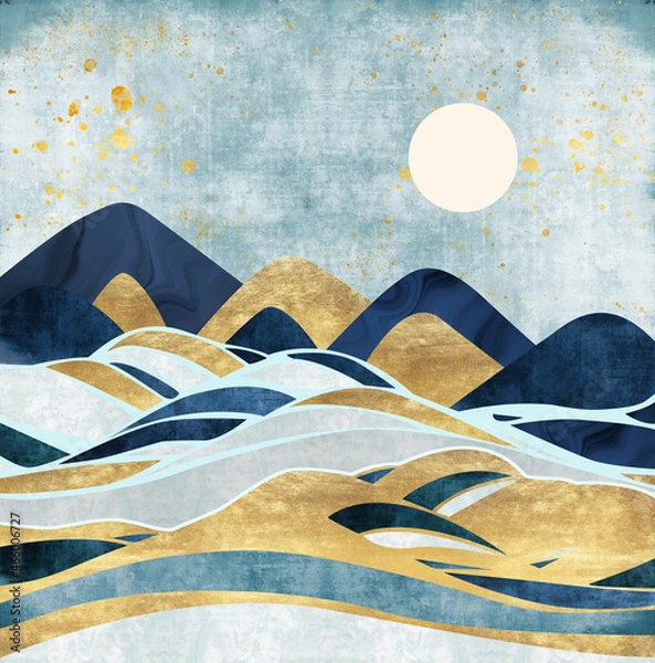 Obraz Abstract landscape with Japanese wave. art background with Texture gold, marble mountains