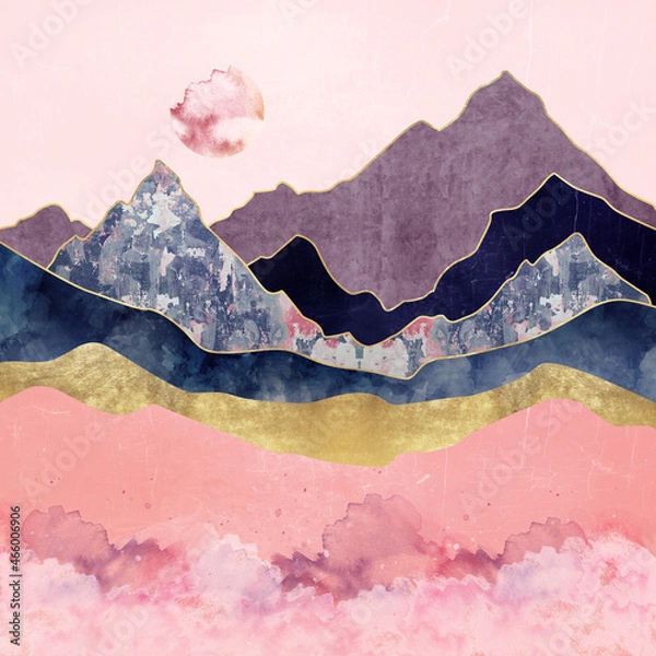Obraz Abstract landscape with Japanese wave. art background with Texture gold, marble mountains