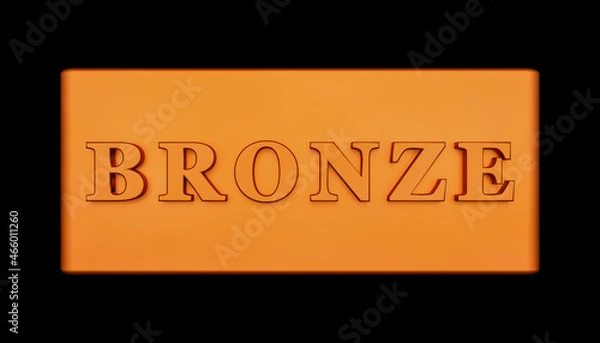 Fototapeta Close-up bronze bar with the word bonze on it, black background. 3D illustration 