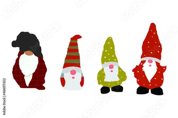Fototapeta Set of little garden gnomes. Collection of cute holidays elves with hats. Vector illustration for New Year postcard. print template design.