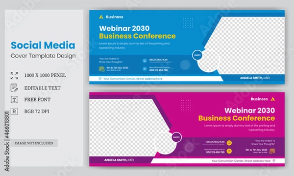 Obraz social media cover vector templates fully editable, advertising design, social media banner post, Business conference, webinar facebook cover, business Facebook Cover Design,  web banner template 
