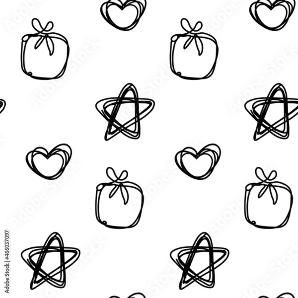 Obraz Seamless pattern in sketch style.  Pattern of stars and gifts