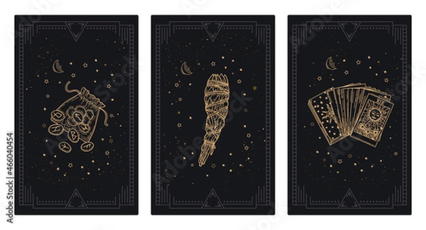 Fototapeta Cover set of magical tarot cards. Mystical templates for occult tarot cards, banners, flyers. Background of magic or association cards.