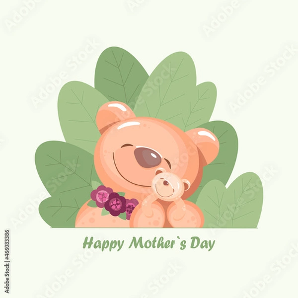 Obraz Happy Mother's Day. vector postcard with a bear and a bear cub.