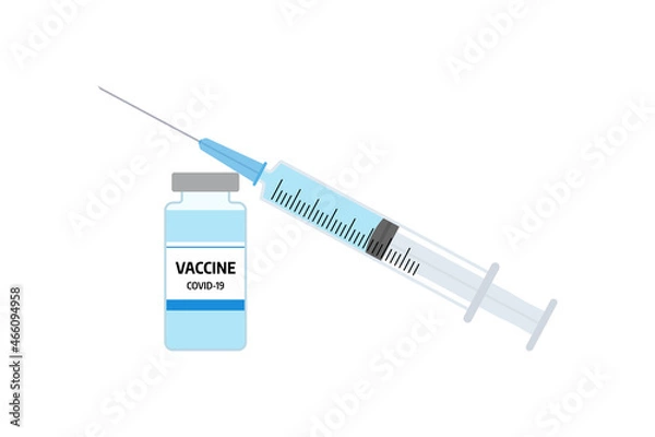 Fototapeta Covid-19 Coronavirus concept. Vaccine vial and syringe. Isolated on white background. Vector illustration.