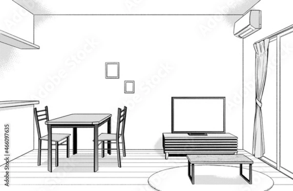 Fototapeta 画風ペン画イラスト　住宅_マンション室内