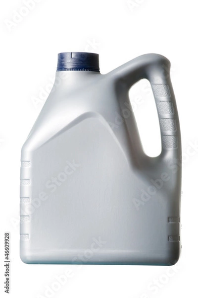 Obraz grey canister with machine oil on white background