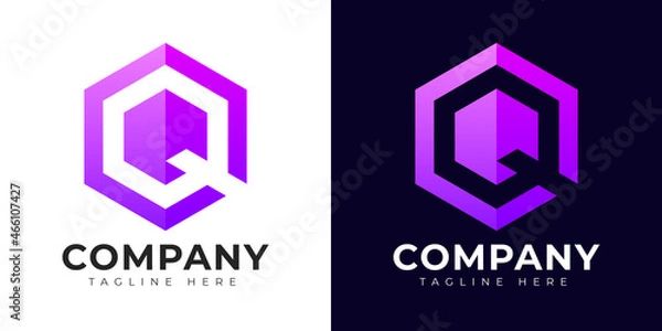 Fototapeta Modern gradient style letter q logo template. Q letter design vector with colorful creative hexagon sign.