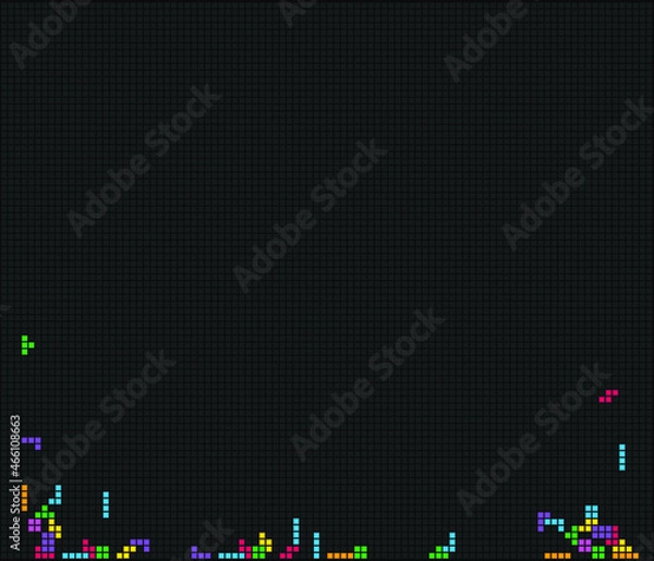 Fototapeta Video game template is square. Colored lines of brick game pieces. Wallpaper design. Vector illustration 8 bit style. Brick retro pixel art game template