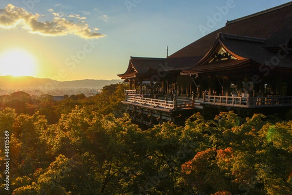 Obraz 夕焼けに染まる清水寺