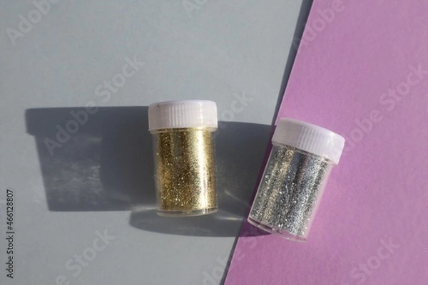 Obraz Gold and silver craft glitter pots 