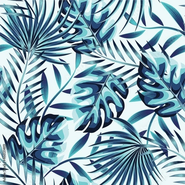 Fototapeta fashionable rainforest tropical seamless pattern plants foliage for shirt cloth or print texture textile. tropical background. vector design. Exotic tropics. Summer wallpaper design 