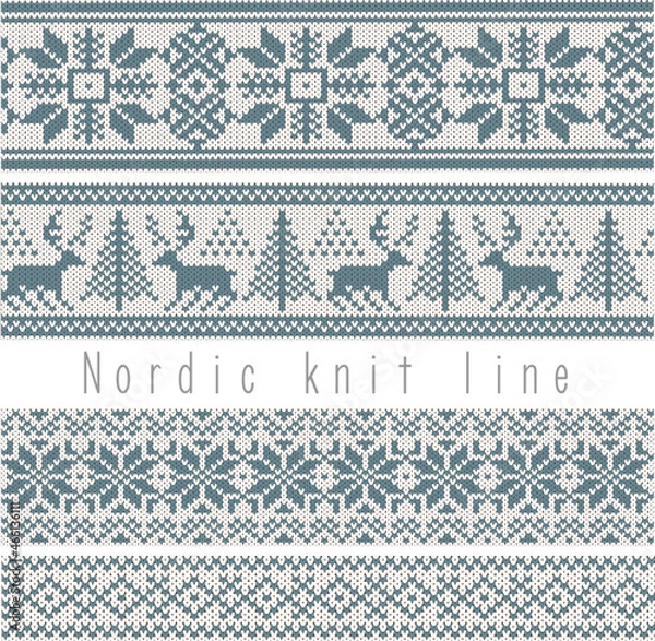 Obraz ノルディック模様のニットラインセット（青）