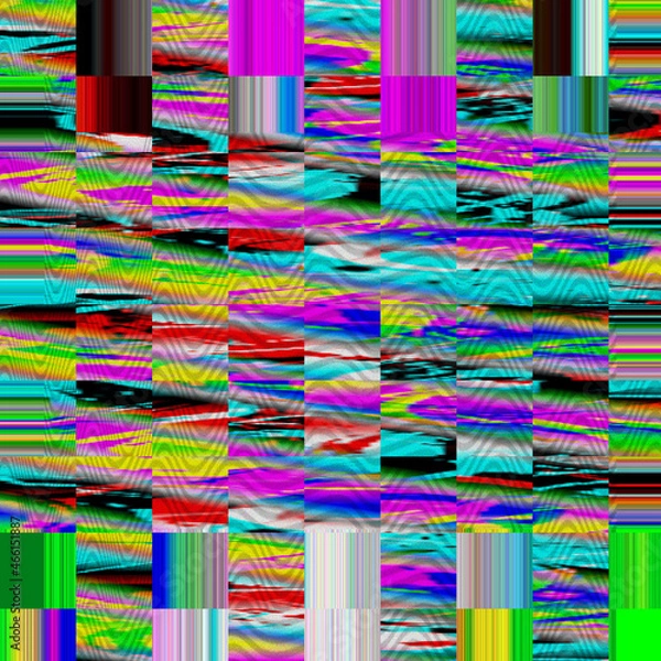 Fototapeta Glitch psychedelic background Old TV screen error Digital pixel noise abstract design Photo glitch Television signal fail. Technical problem grunge wallpaper. Colorful noise