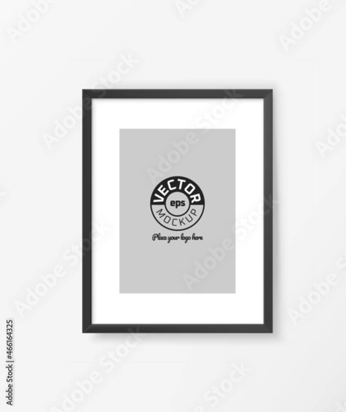 Fototapeta Black picture frame on a table. Vector mockup. Place your logo or any content