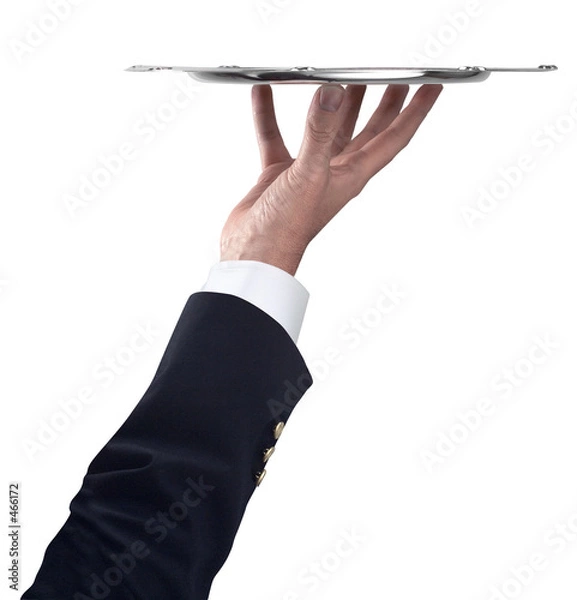Obraz srebrna taca z ręką i ramieniem