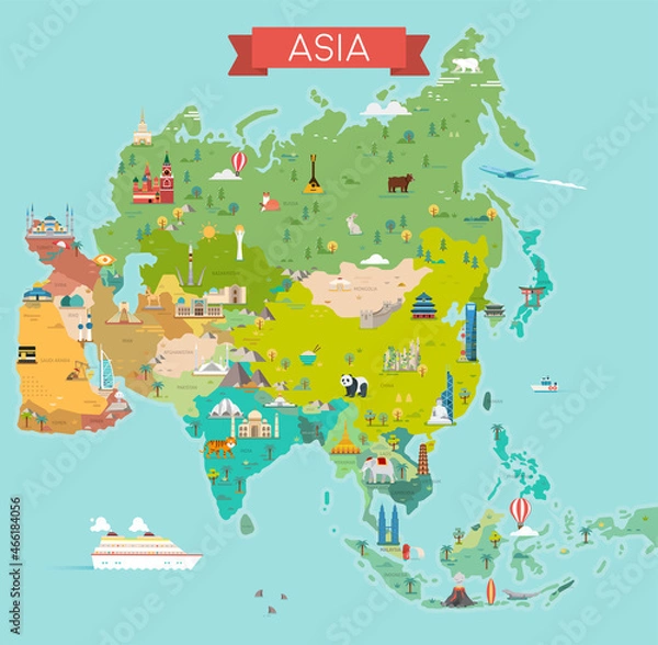 Fototapeta Asia Map. Map with country names.