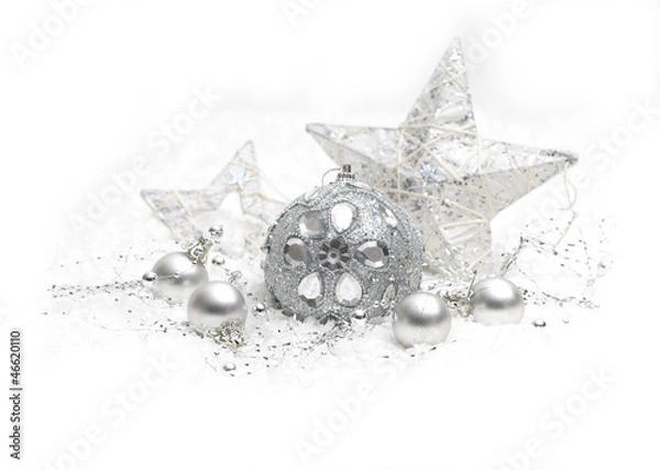 Obraz Silver Christmas bauble on white background