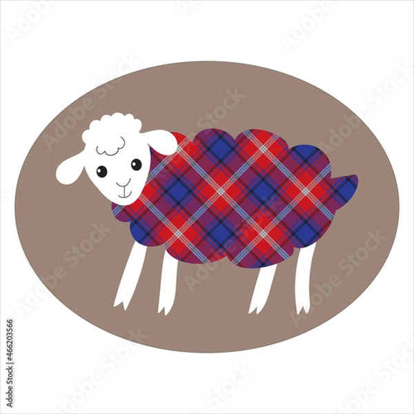 Obraz Cute sheep in tartan print. Isolated design element. Animal logo. Vector illustration.
