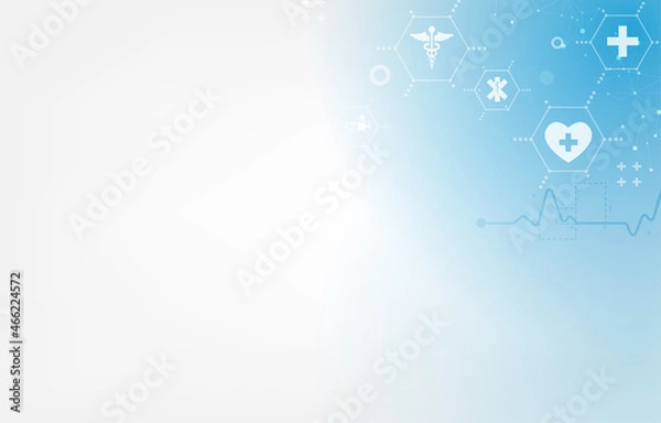 Obraz Medical white backgroud.ECG.medical icons.hexagon geometric.