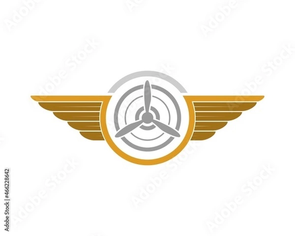 Fototapeta Circle shape with spread wings and propeller inside