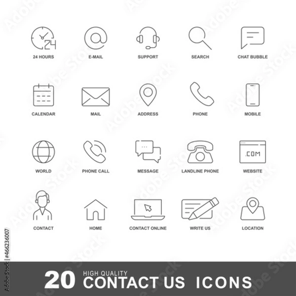 Fototapeta Contact us line icons. Phone, address and mail icon set with editable stroke