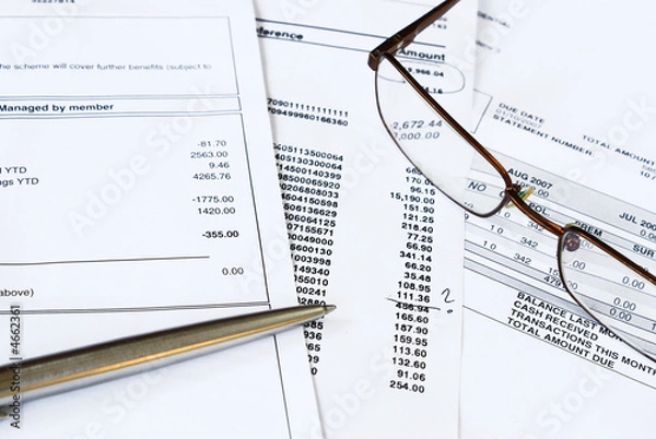 Fototapeta Analyzing credit card and medical aid statements