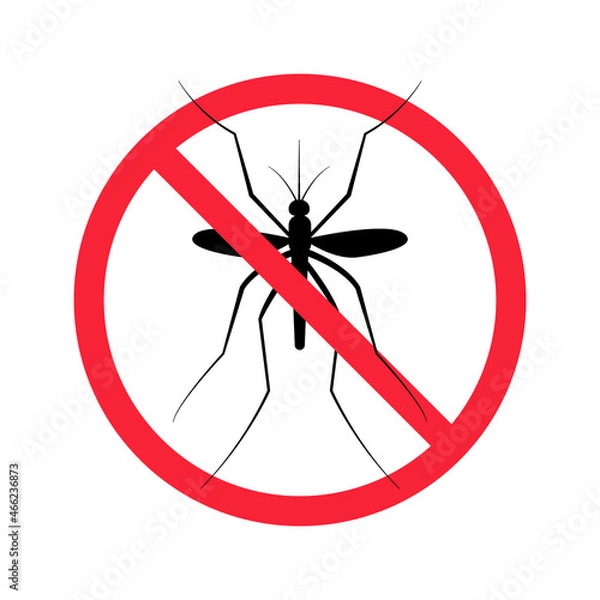 Fototapeta Mosquitoes no icon. Fight against mosquitoes and flying insects, stop mosquitoes. Insect control. Solid black vector icon isolated on white background