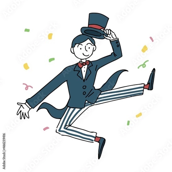 Obraz ジャンプする楽しそうな手品師イラスト