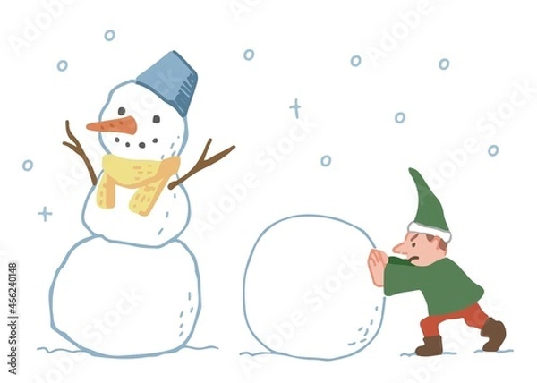 Obraz 雪だるまを作る小人