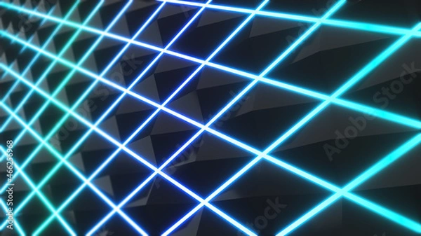 Fototapeta triangle pattern on black background,science and technology concept,neon light,3d rendering