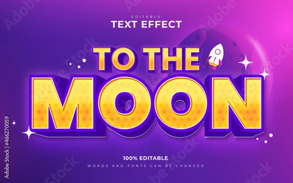 Obraz To the moon 3d cartoon editable text effects style