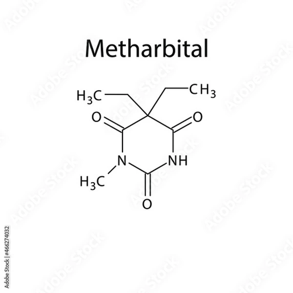 Fototapeta Metharbital molecular structure, flat skeletal chemical formula. Anti convulsant drug used to treat Epilepsy, seizure. 