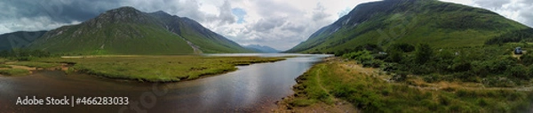 Fototapeta Aerial panoramic view of Loch Etive and Glen Etive in the Glencoe area, Scotland