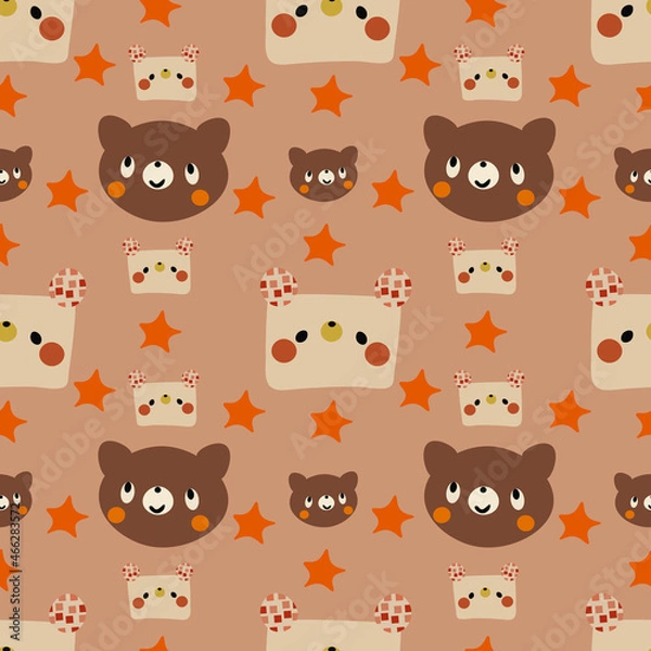 Fototapeta Cute bear Vector ilustration seamless patern with black background.Great for textile,fabric,wrapping paper,and any print.Kids pattern.