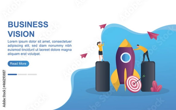 Fototapeta business vision concept with rocket to launch and target board.