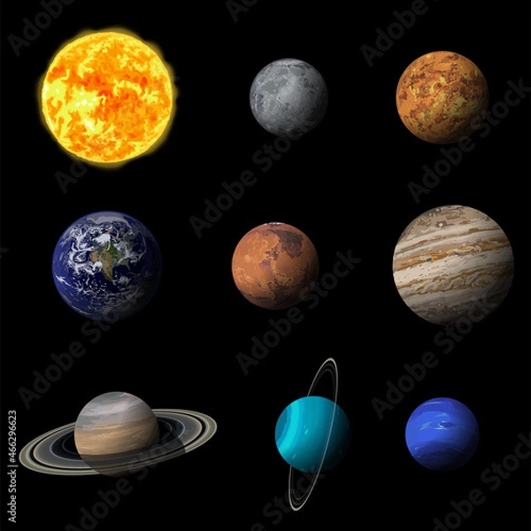 Fototapeta リアルな太陽系の惑星イラストセット