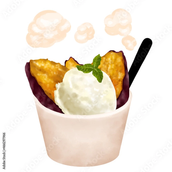 Fototapeta 
湯気が出ているカップに入った冷やし焼き芋アイス　
