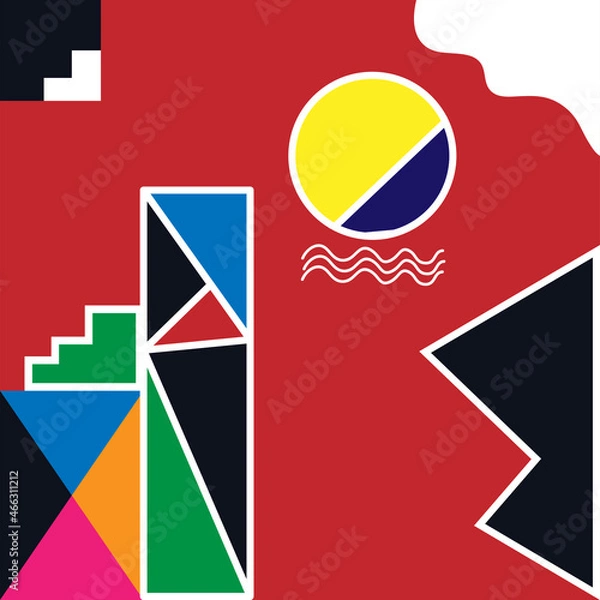 Obraz Geometric minimalist artwork poster with simple shapes and images. Abstract vector pattern design. Vector illustration.