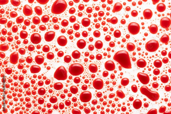 Fototapeta bloody drops on a white background texture. bubbles in red water