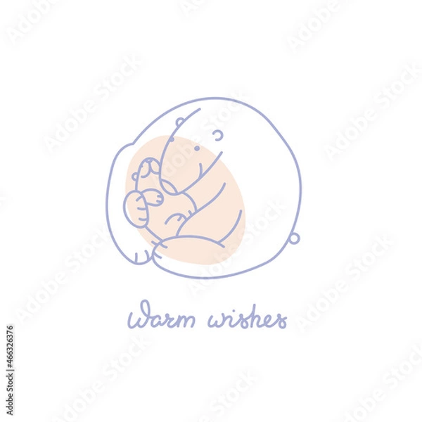 Obraz Winter vector illustration. A bear with a bear cub. Blue and Pink. Suitable for cards, Christmas cards, invitations, greetings and others