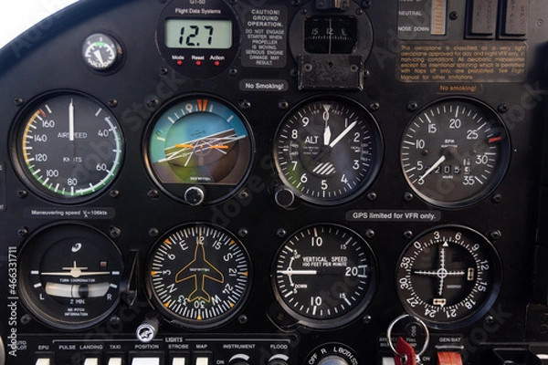 Obraz Airplane flight instruments indicators at the cockpit