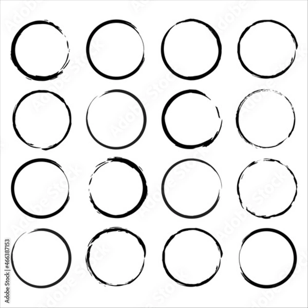 Fototapeta Black grunge circle frames. Silhouette elements. Decorative symbol. Abstract background. Vector illustration. Stock image.