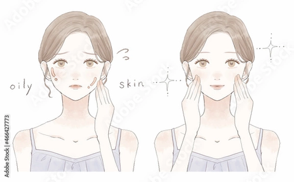 Obraz 脂性肌（オイリー肌）に悩む女性のビフォーアフター