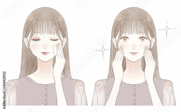 Obraz メイク落としをする女性のビフォーアフター