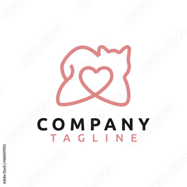 Obraz Dog and Cat Pets Love Line Art Logo Design vector